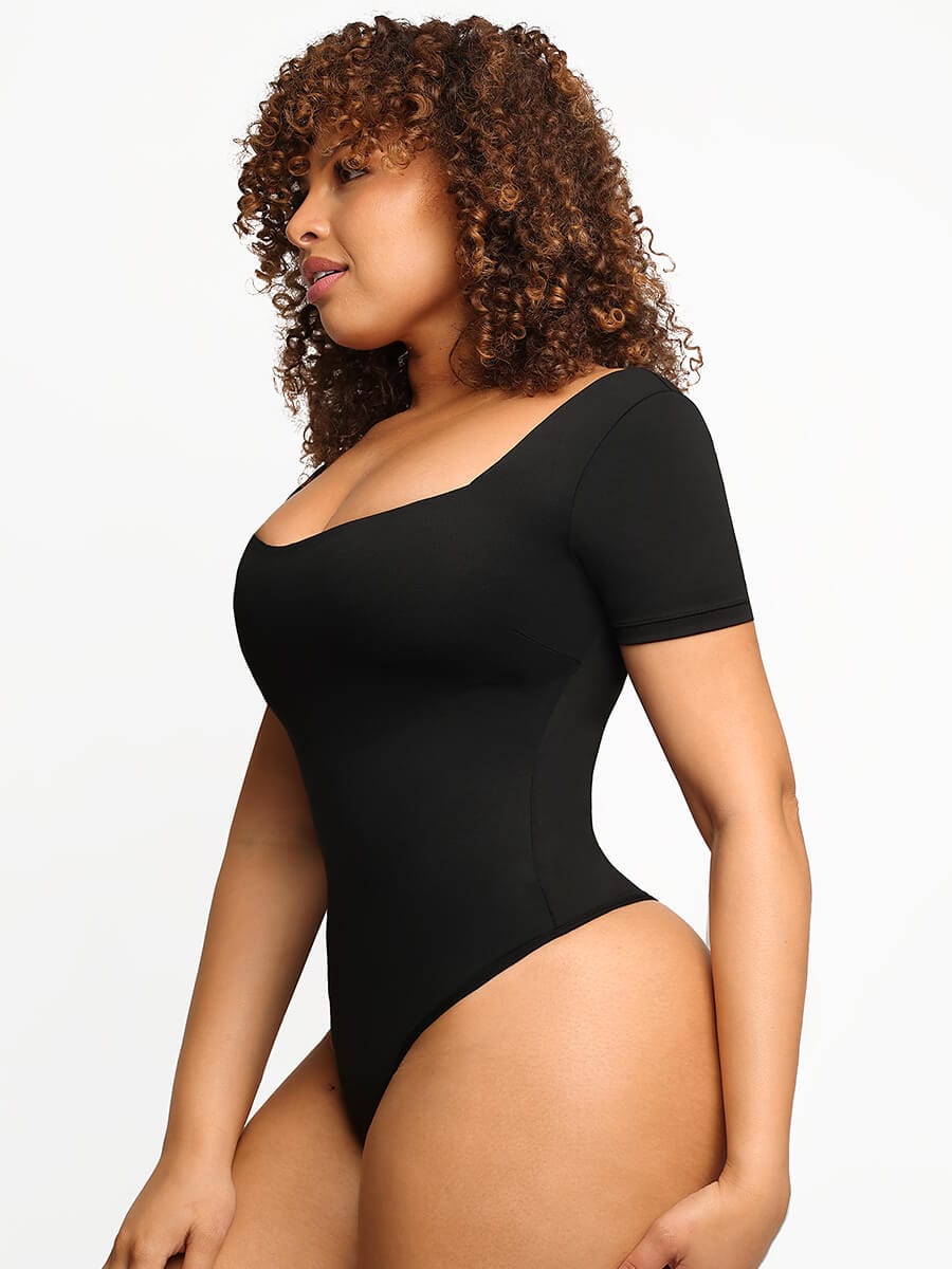 [USA Warehouse] Wholesale Square-Neck Short-Sleeve Tummy control Bodysuit