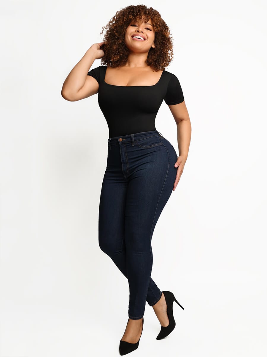 [USA Warehouse] Wholesale Square-Neck Short-Sleeve Tummy control Bodysuit