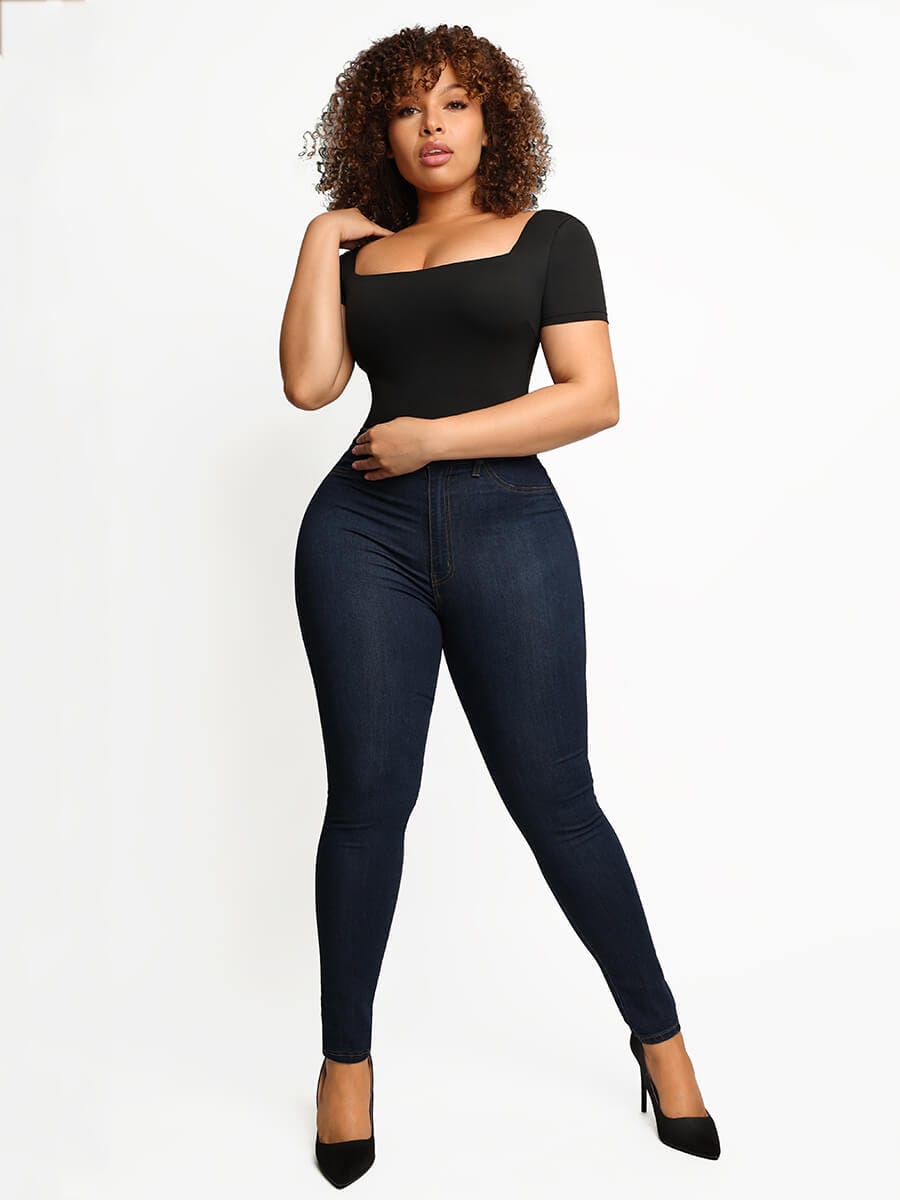 [USA Warehouse] Wholesale Square-Neck Short-Sleeve Tummy control Bodysuit