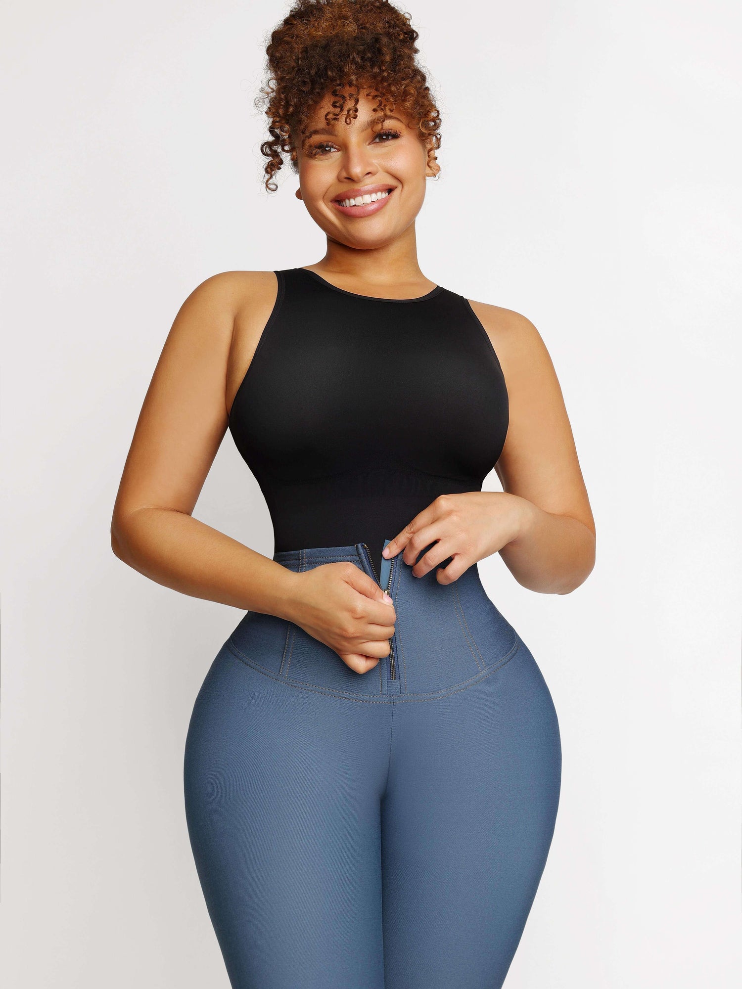 Wholesale Mid-rise Faux Denim High-Rise Trousers Corset Waist