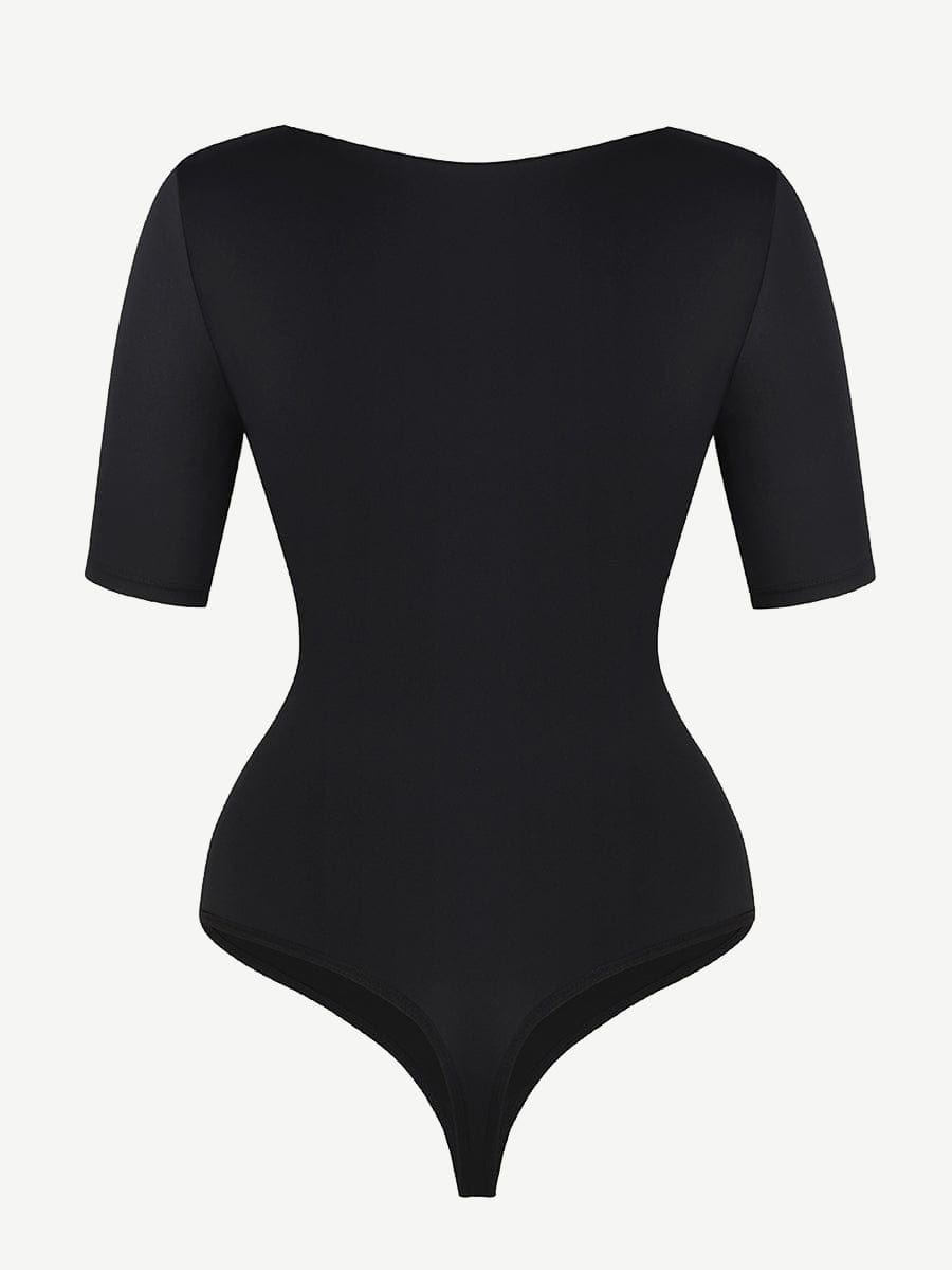 Wholesale Tank Top Tight Thong Bodysuit With A Slant Cut Collar And Half Sleeves