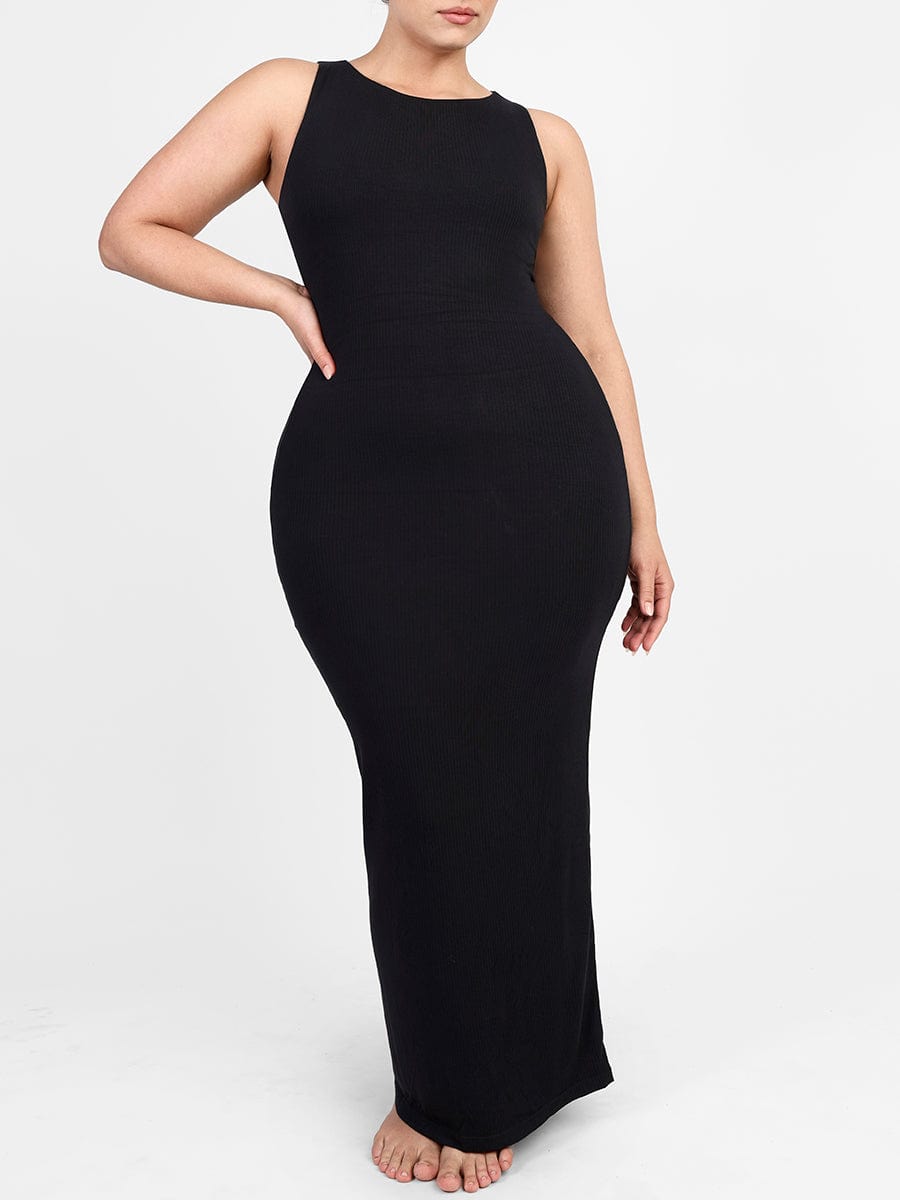 Wholesale Light Support Crew Collar Long Bulit-in Shapewear Dress
